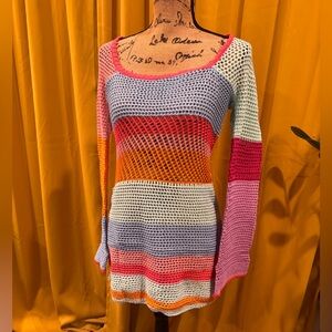 Crochet color block mini dress